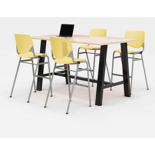 Image of KFI Studios 840031900777 Midtown Bistro Dining Table with Four Yellow Kool Barstools, 36 x 72 x 41, Kensington Maple