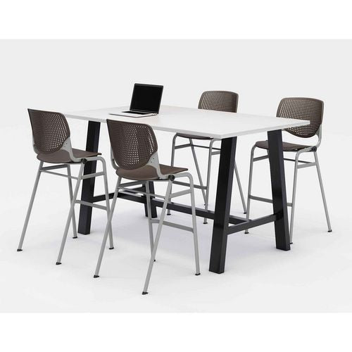 Image of KFI Studios 840031900616 Midtown Bistro Dining Table with Four Brownstone Kool Barstools, 36 x 72 x 41, Designer White