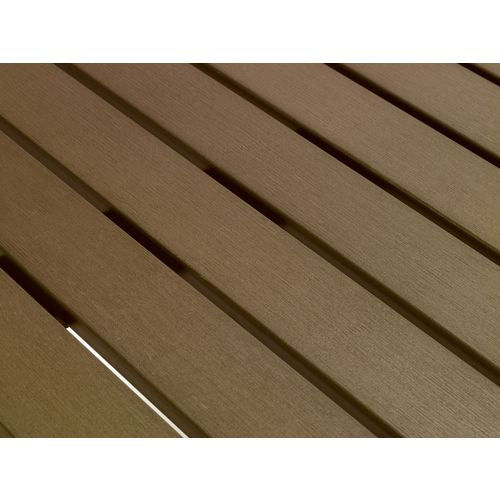 Image of KFI Studios 840031925190 Eveleen Outdoor Bistro Patio Table with Four Mocha Powder-Coated Polymer Barstools, 32 x 55, Mocha