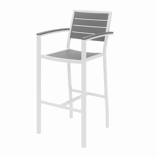 Image of KFI Studios 840031925268 Eveleen Outdoor Bistro Patio Table with Two Gray Powder-Coated Polymer Barstools, 30" Square, Gray