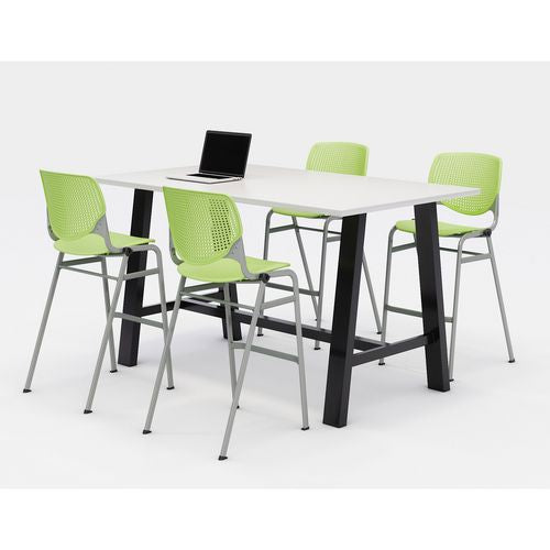 Image of KFI Studios 840031900609 Midtown Bistro Dining Table with Four Lime Green Kool Barstools, 36 x 72 x 41, Designer White