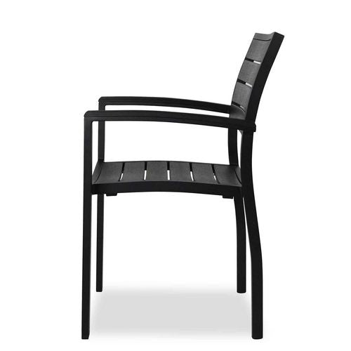 Image of KFI Studios 840031925183 Eveleen Outdoor Patio Table with Four Black Powder-Coated Polymer Chairs, Square, 35", Black