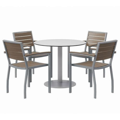 Image of KFI Studios 840031918482 Eveleen Outdoor Patio Table, Four Mocha Powder-Coated Polymer Chairs, Round, 36" Dia x 29h, Fashion Gray