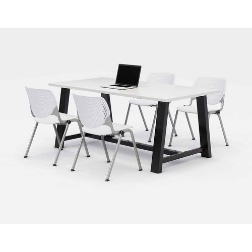 Image of KFI Studios 840031900265 Midtown Dining Table with Four White Kool Series Chairs, 36 x 72 x 30, Designer White