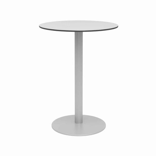 Image of KFI Studios 840031918468 Eveleen Outdoor Bistro Patio Table, Two Mocha Powder-Coated Polymer Barstools, Round, 30" Dia x 41h, Gray