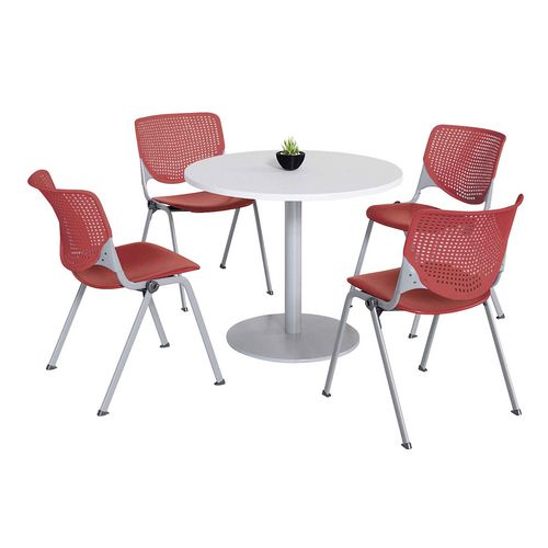Image of KFI Studios 811774036764 Pedestal Table with Four Coral Kool Series Chairs, Round, 36" Dia x 29h, Designer White
