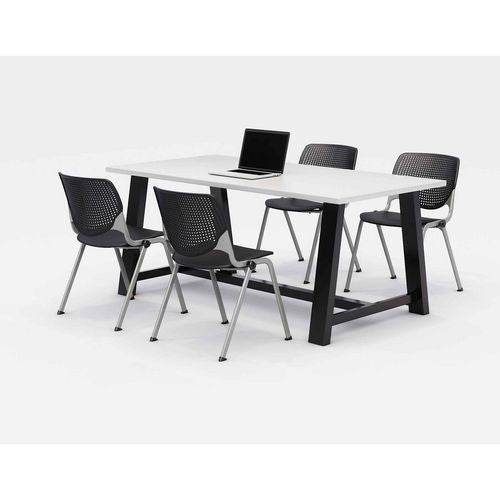 Image of KFI Studios 840031900272 Midtown Dining Table with Four Black Kool Series Chairs, 36 x 72 x 30, Designer White
