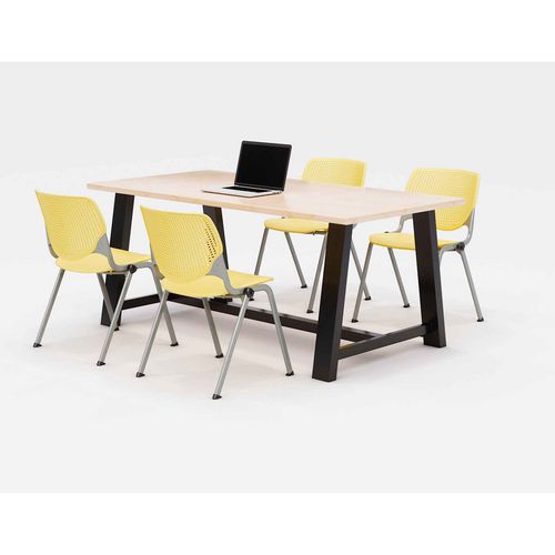 Image of KFI Studios 840031900470 Midtown Dining Table with Four Yellow Kool Series Chairs, 36 x 72 x 30, Kensington Maple