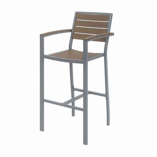 Image of KFI Studios 840031925190 Eveleen Outdoor Bistro Patio Table with Four Mocha Powder-Coated Polymer Barstools, 32 x 55, Mocha