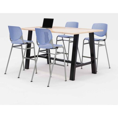 Image of KFI Studios 840031900814 Midtown Bistro Dining Table with Four Periwinkle Kool Barstools, 36 x 72 x 41, Kensington Maple