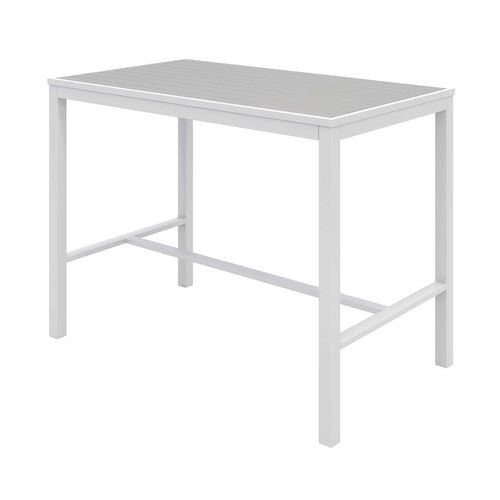 Image of KFI Studios 840031925206 Eveleen Outdoor Bistro Patio Table with Four Gray Powder-Coated Polymer Barstools, 32 x 55, Gray