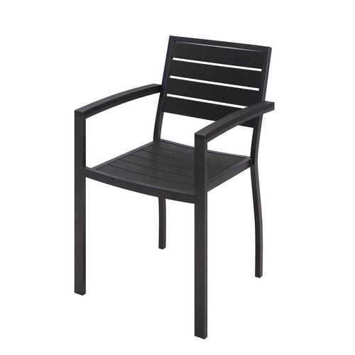 Image of KFI Studios 840031925183 Eveleen Outdoor Patio Table with Four Black Powder-Coated Polymer Chairs, Square, 35", Black