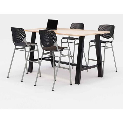 Image of KFI Studios 840031900760 Midtown Bistro Dining Table with Four Black Kool Barstools, 36 x 72 x 41, Kensington Maple