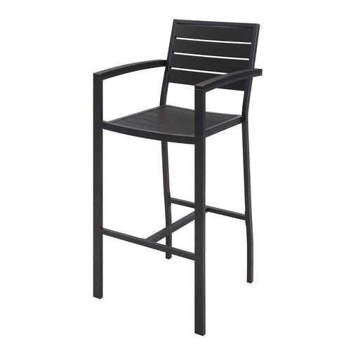 Image of KFI Studios 840031925213 Eveleen Outdoor Bistro Patio Table with Four Black Powder-Coated Polymer Barstools, 32 x 55, Black
