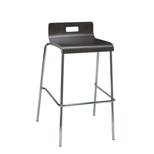 Image of KFI Studios 840031900111 Pedestal Bistro Table with Four Espresso Jive Series Barstools, Round, 36" Dia x 41h, Designer White