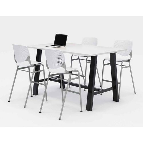 Image of KFI Studios 840031900562 Midtown Bistro Dining Table with Four White Kool Barstools, 36 x 72 x 41, Designer White