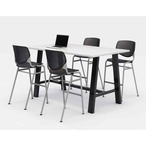 Image of KFI Studios 840031900579 Midtown Bistro Dining Table with Four Black Kool Barstools, 36 x 72 x 41, Designer White