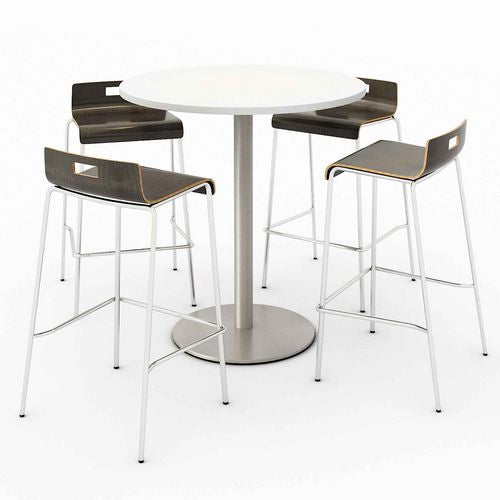 Image of KFI Studios 840031900111 Pedestal Bistro Table with Four Espresso Jive Series Barstools, Round, 36" Dia x 41h, Designer White