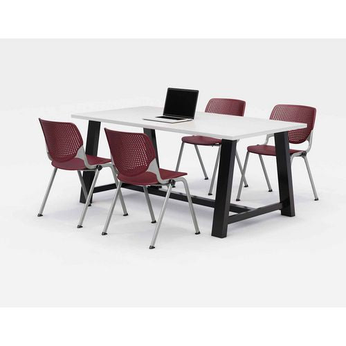 Image of KFI Studios 840031900258 Midtown Dining Table with Four Burgundy Kool Series Chairs, 36 x 72 x 30, Designer White
