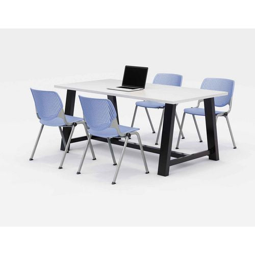 Image of KFI Studios 840031900326 Midtown Dining Table with Four Periwinkle Kool Series Chairs, 36 x 72 x 30, Designer White