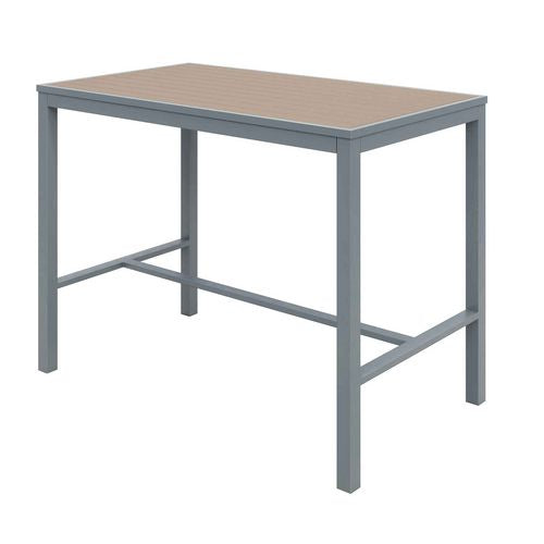 Image of KFI Studios 840031925190 Eveleen Outdoor Bistro Patio Table with Four Mocha Powder-Coated Polymer Barstools, 32 x 55, Mocha