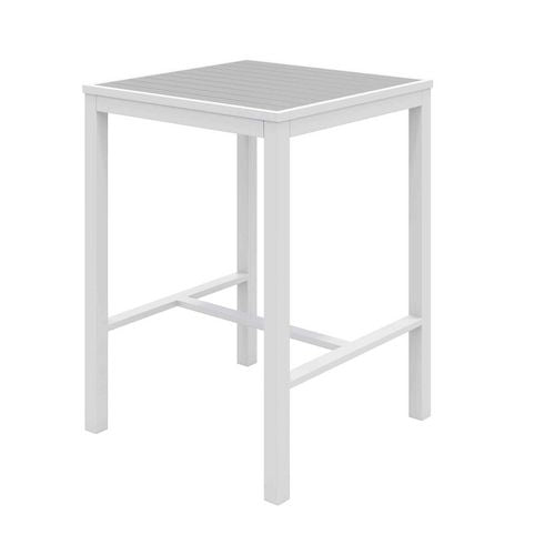 Image of KFI Studios 840031925268 Eveleen Outdoor Bistro Patio Table with Two Gray Powder-Coated Polymer Barstools, 30" Square, Gray