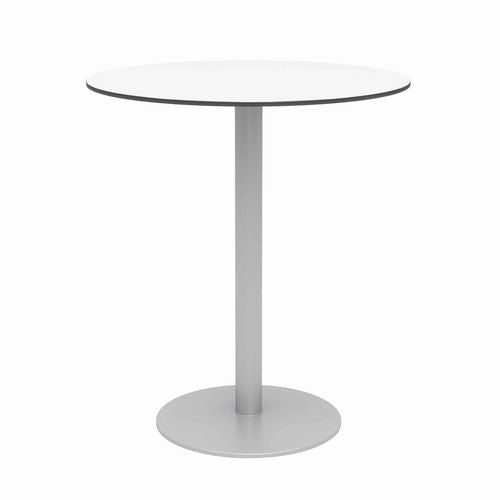 Image of KFI Studios 840031918512 Eveleen Outdoor Bistro Patio Table with Four Gray Powder-Coated Polymer Barstools, Round, 41"h, White