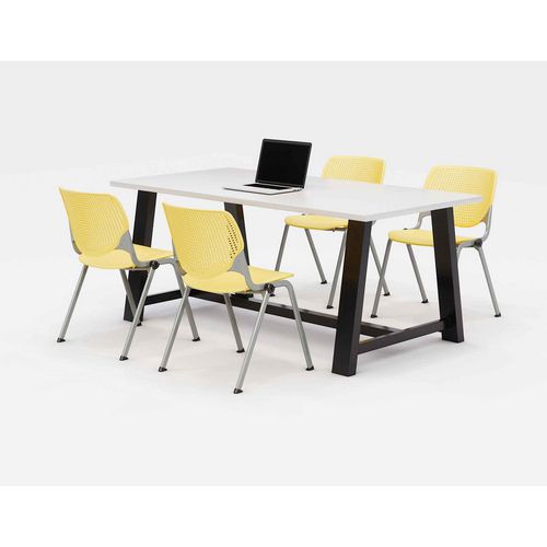Image of KFI Studios 840031900289 Midtown Dining Table with Four Yellow Kool Series Chairs, 36 x 72 x 30, Designer White