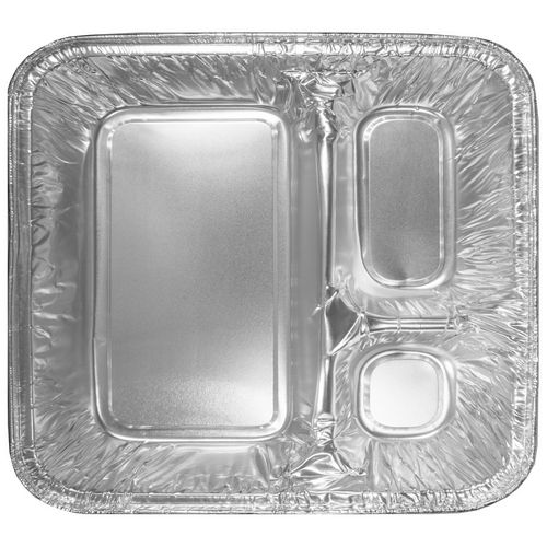 Image of HFA® 2045-00-500 Three-Compartment Oblong Food Container, 24 oz, 6.38 x 1.47 x 8, Silver, Aluminum, 500/Carton