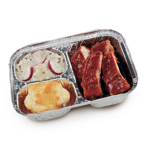 Image of HFA® 2045-00-500 Three-Compartment Oblong Food Container, 24 oz, 6.38 x 1.47 x 8, Silver, Aluminum, 500/Carton