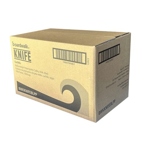 Image of BoardwalkÂ® Mediumweight Polypropylene Cutlery, Knife, Plastic, Black, 1,000/Carton