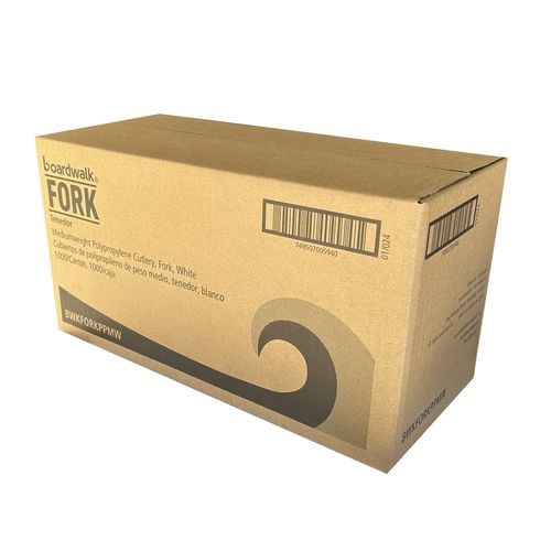 Image of Boardwalk® BWKFORKPPMW Mediumweight Polypropylene Cutlery, Fork, 5.51", Plastic, White, 1,000/Carton