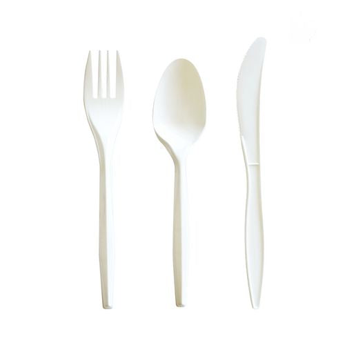 Image of BoardwalkÂ® Three-Piece Cutlery Kit, Mediumweight, Fork/Knife/Spoon, 6.97", Plastic, White, 250/Carton