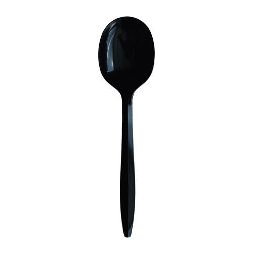 Image of Boardwalk® BWKSOUPBLPPIW Mediumweight Wrapped Polypropylene Cutlery, Soup Spoon, Plastic, Black, 1,000/Carton