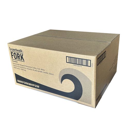 Image of BoardwalkÂ® Heavyweight Wrapped Polystyrene Cutlery, Fork, Plastic, White, 1,000/Carton