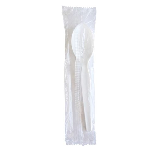 Image of Boardwalk® BWKSOUPWHPS Heavyweight Wrapped Polystyrene Cutlery, Soup Spoon, Plastic, White, 1,000/Carton