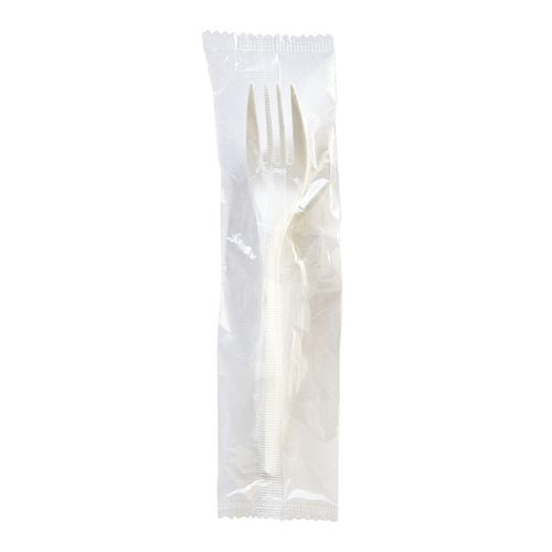 Image of Boardwalk® BWKFORKMWPPIW Mediumweight Wrapped Polypropylene Cutlery, Fork, 5.51", Plastic, White, 1,000/Carton