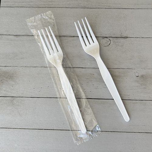 Image of BoardwalkÂ® Heavyweight Wrapped Polystyrene Cutlery, Fork, Plastic, White, 1,000/Carton