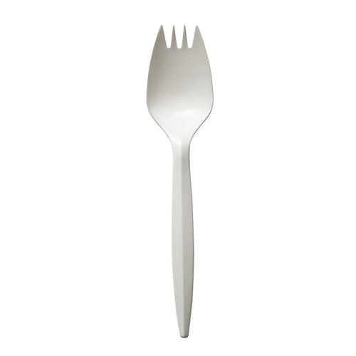 Image of Boardwalk® BWKSPORKWHPP Mediumweight Polypropylene Cutlery, Spork, Plastic, White, 1000/Carton