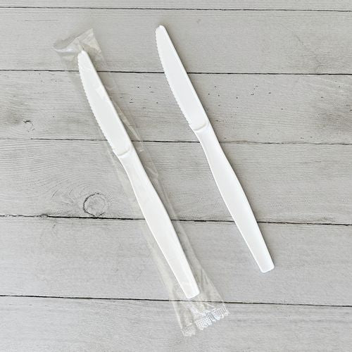 Image of BoardwalkÂ® Heavyweight Wrapped Polystyrene Cutlery, Knife, Plastic, White, 1,000/Carton