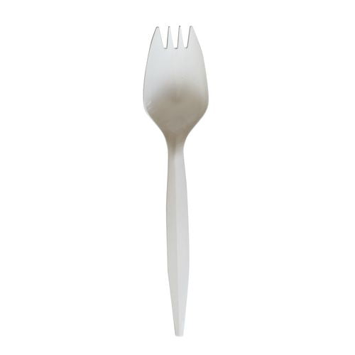 Image of Boardwalk® BWKSPORKWHPPIW Mediumweight Wrapped Polypropylene Cutlery, Spork, Plastic, White, 1000/Carton