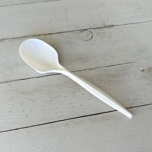 Image of Boardwalk® BWKSOUPMWPP Mediumweight Polypropylene Cutlery, Soup Spoon, 4.86", Plastic, White, 1,000/Carton
