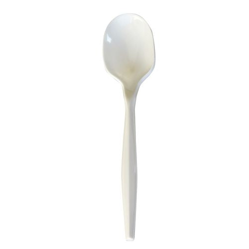 Image of Boardwalk® BWKSOUPMWPP Mediumweight Polypropylene Cutlery, Soup Spoon, 4.86", Plastic, White, 1,000/Carton