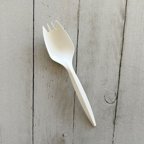 Image of Boardwalk® BWKSPORKWHPP Mediumweight Polypropylene Cutlery, Spork, Plastic, White, 1000/Carton