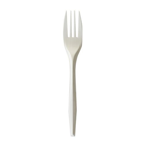Image of Boardwalk® BWKFORKMWPPIW Mediumweight Wrapped Polypropylene Cutlery, Fork, 5.51", Plastic, White, 1,000/Carton