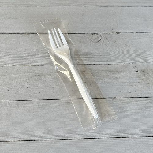 Image of Boardwalk® BWKFORKMWPPIW Mediumweight Wrapped Polypropylene Cutlery, Fork, 5.51", Plastic, White, 1,000/Carton