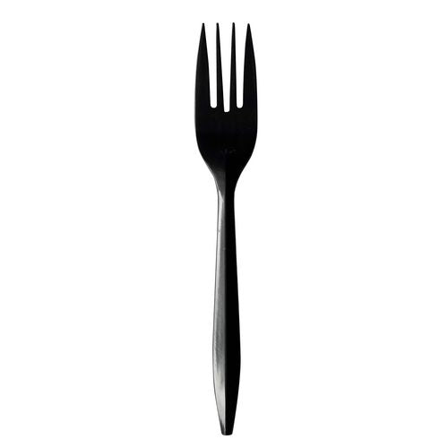 Image of Boardwalk® BWKFORKBLPP Mediumweight Polypropylene Cutlery, Fork, Plastic, Black, 1,000/Carton