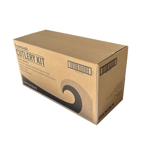 Image of Boardwalk® BWK3KITBLPS Three-Piece Polystyrene Cutlery Kit, Mediumweight, Fork/Knife/Spoon, Plastic, Black, 250/Carton