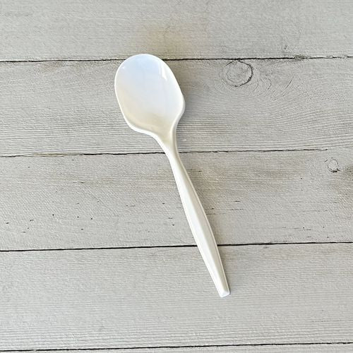 Image of Boardwalk® BWKSOUPMWPP Mediumweight Polypropylene Cutlery, Soup Spoon, 4.86", Plastic, White, 1,000/Carton