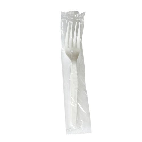 Image of BoardwalkÂ® Heavyweight Wrapped Polystyrene Cutlery, Fork, Plastic, White, 1,000/Carton